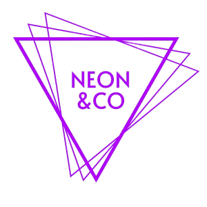 Neon & Co logo with three purple triangles overlapping with Neon & Co text in the centre